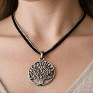Vintage Necklace Vintage Tree of Life Silver Tone Pewter Boho Nature 18" Earthy